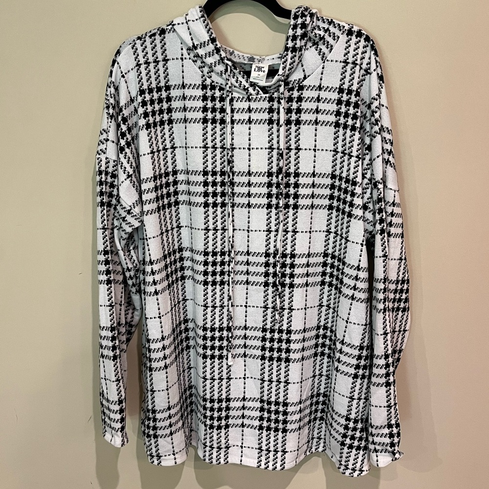 Sew In Love Black and White Plaid Hoodie